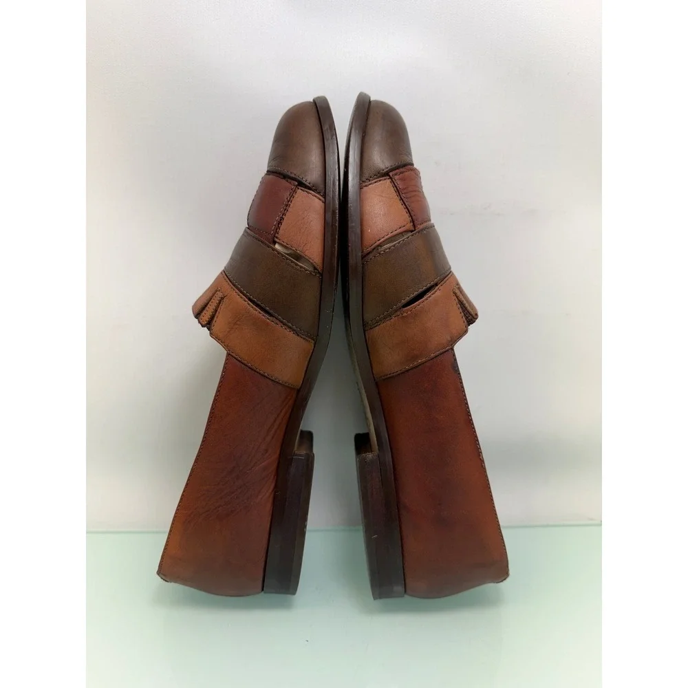 Vintage Colorblock Leather Loafers Women 9.5 Brown Patchwork 90s Retro Eclectic‎